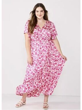 Draper James Pink Floral Wrap Midi Dress